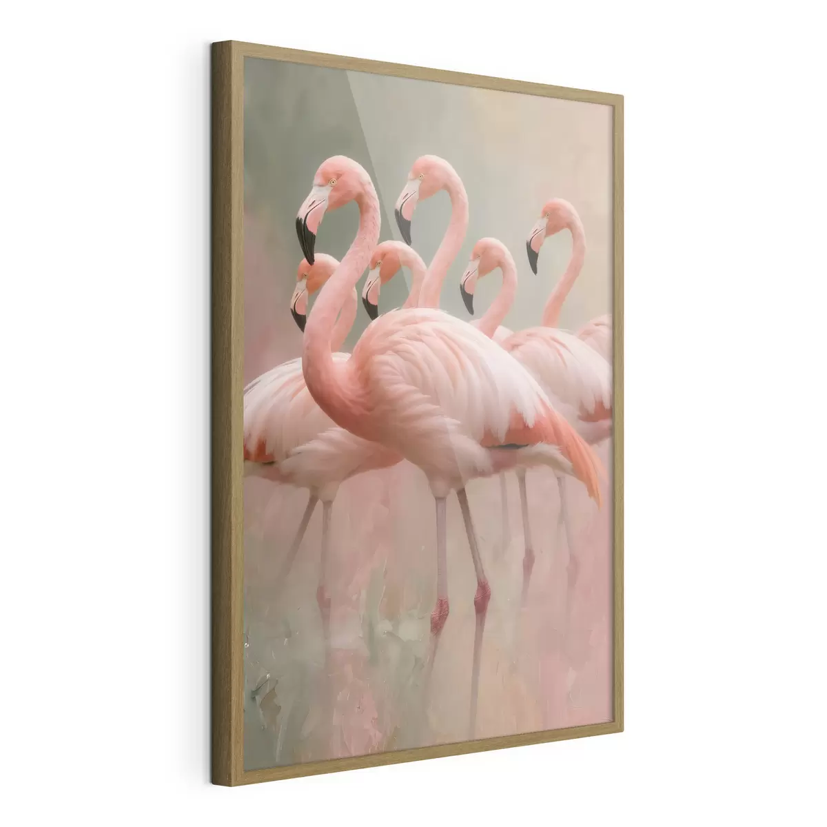 Plakatas Dekoratyvus flamingų pulko portretas, nutapytas šiuolaikiniu tapybos stiliumi f49727