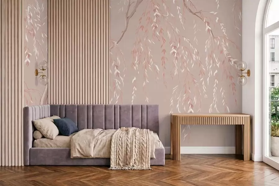 Fototapetai Švelniai rožinės spalvos šakos su šviesiais lapais w05812v3