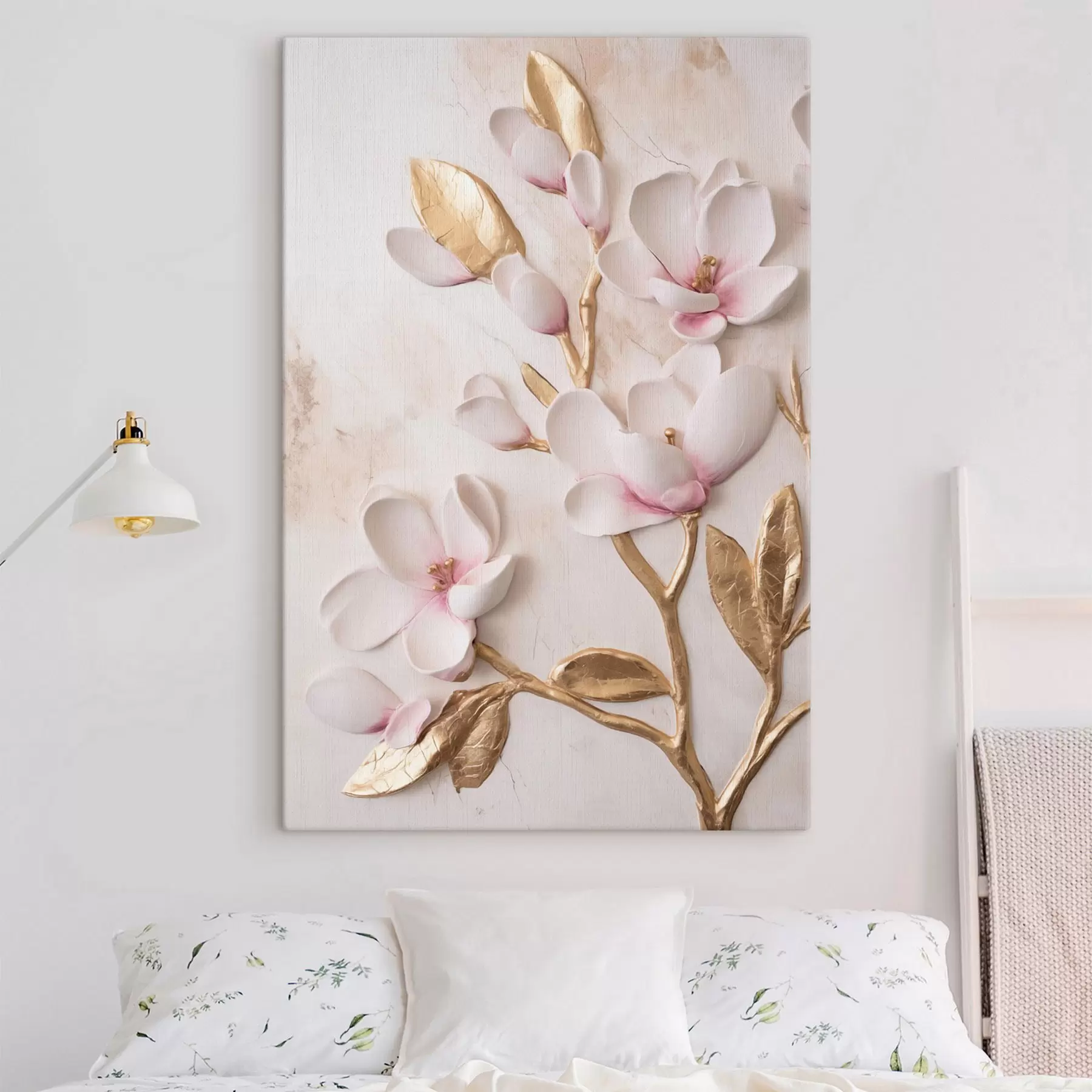 Paveikslėlis Tekstūruoti, švelniai rožiniai magnolijos žiedai su geltonais akcentais s50230