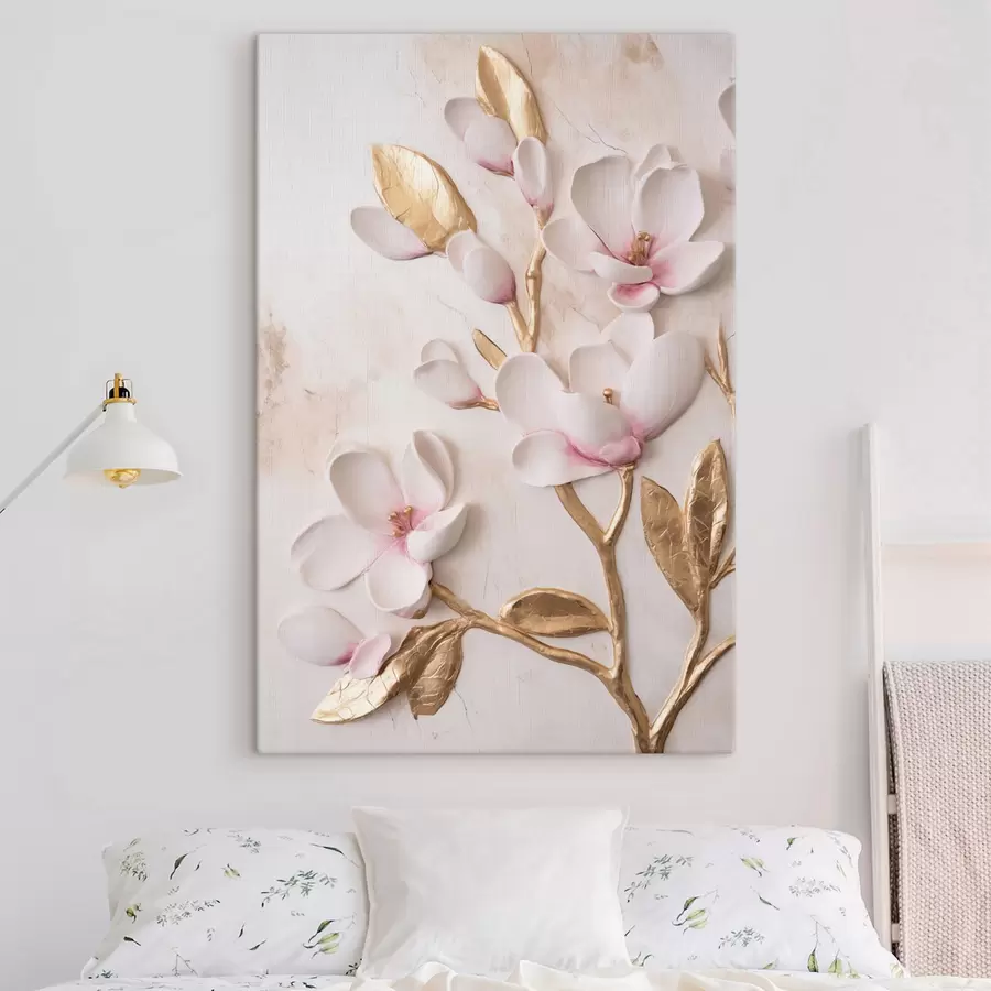 Paveikslėlis Tekstūruoti, švelniai rožiniai magnolijos žiedai su geltonais akcentais s50230