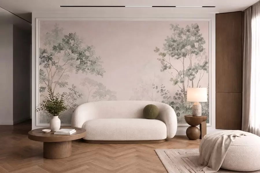 Fototapetai Miško medžiai ir krūmai miglotais pasteliniais atspalviais w05856