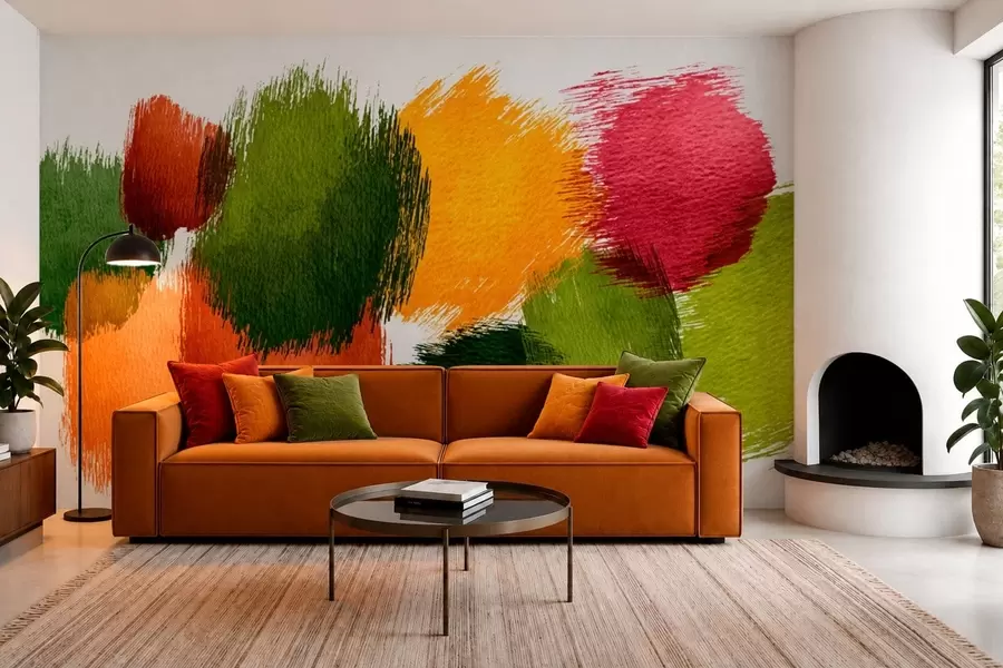 Fototapetai Abstrakčios žalios, oranžinės ir rožinės spalvos linijos w05859
