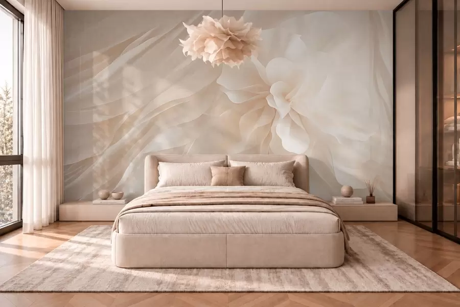 Fototapetai Didžiulis baltas žiedas tarp banguojančių šviesių formų w05894