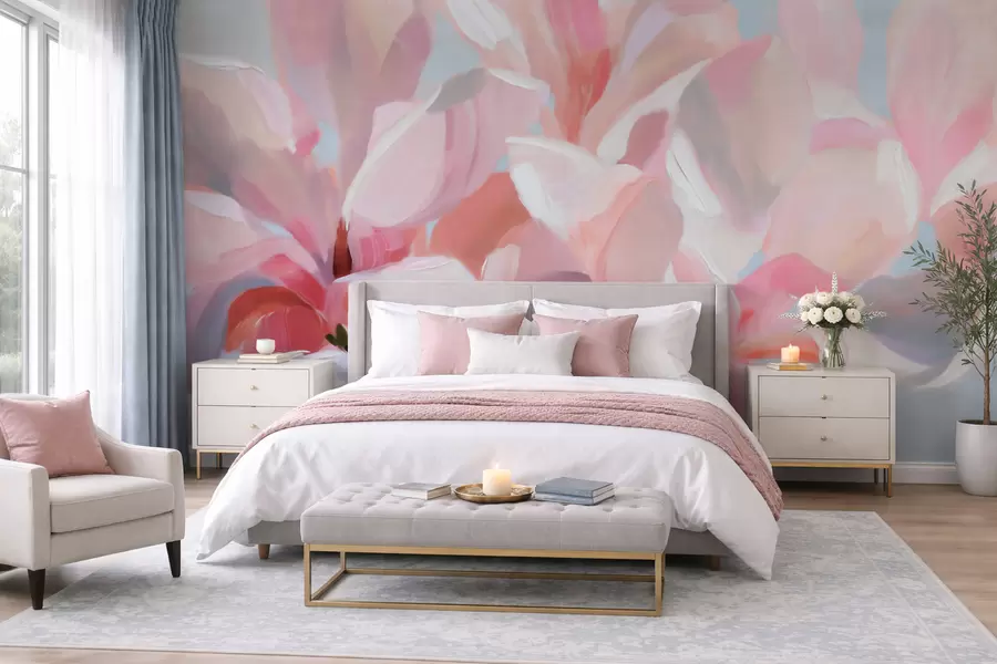 Fototapetai Rožinės magnolijos artimas planas, imituojant švelnią tapybinę techniką w10043