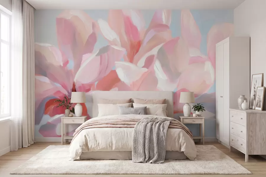 Fototapetai Rožinės magnolijos artimas planas, imituojant švelnią tapybinę techniką w10043