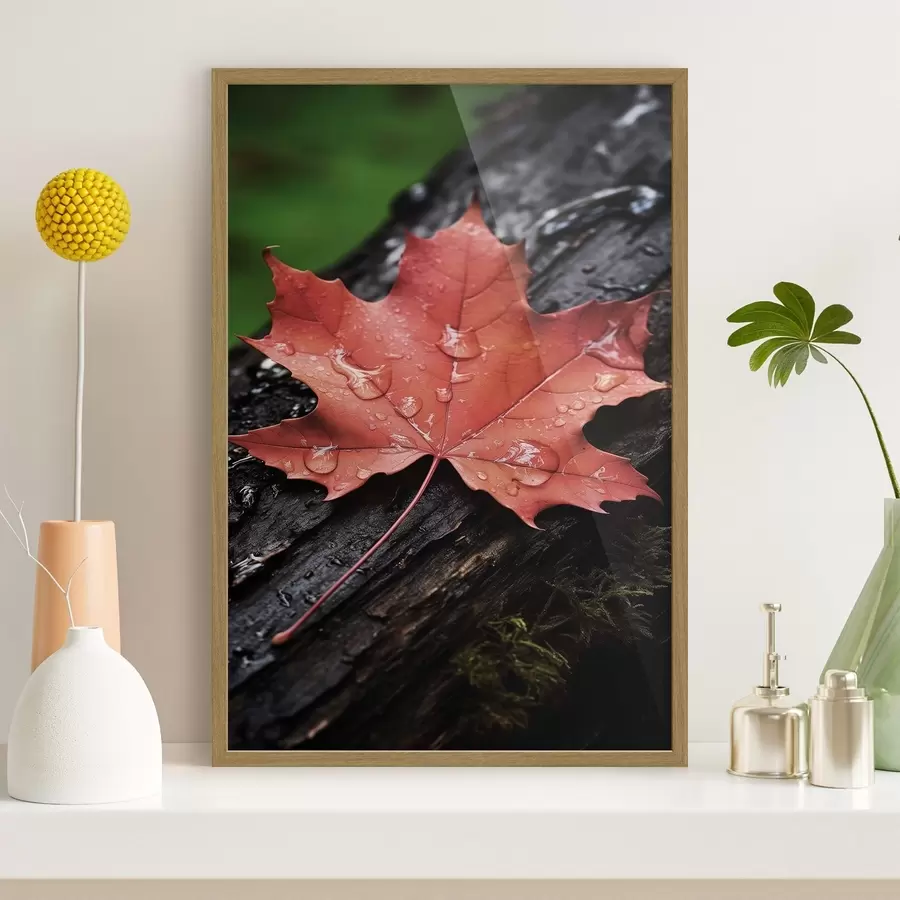 Fototapetai Tamsiai raudonas klevo lapas f50757