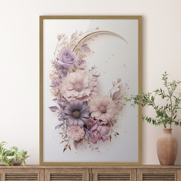 Plakatas Violetinis pusmėnulis su bijūnais, Plakatai gėlės, f50760wo : Uwalls