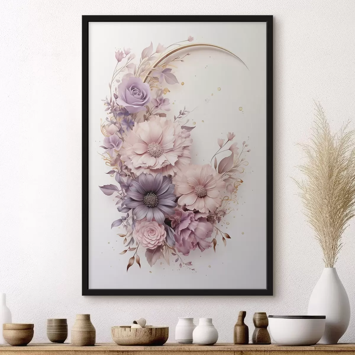 Plakatas Violetinis pusmėnulis su bijūnais f50760