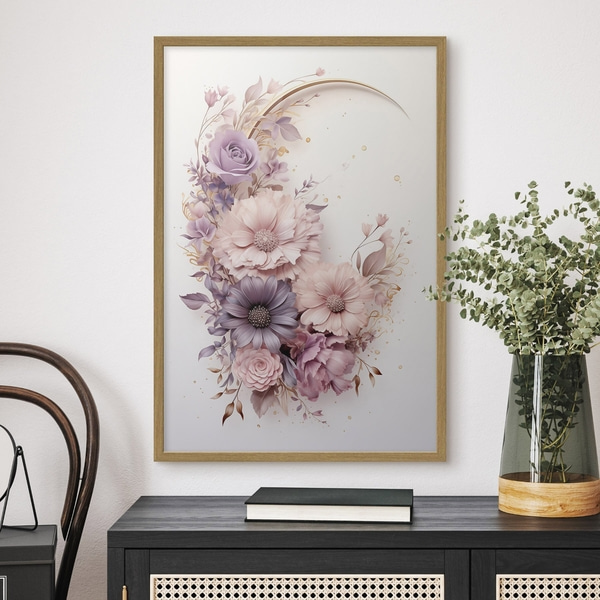 Plakatas Violetinis pusmėnulis su bijūnais, Plakatai gėlės, f50760wo : Uwalls
