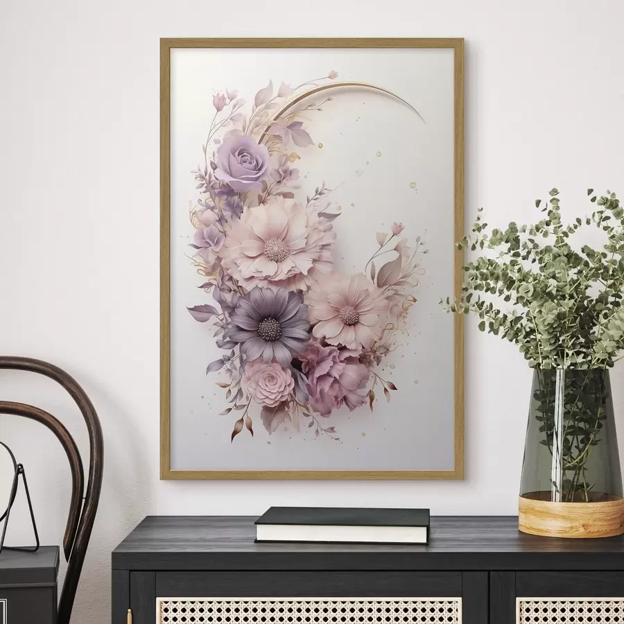 Fototapetai Violetinis pusmėnulis su bijūnais f50760