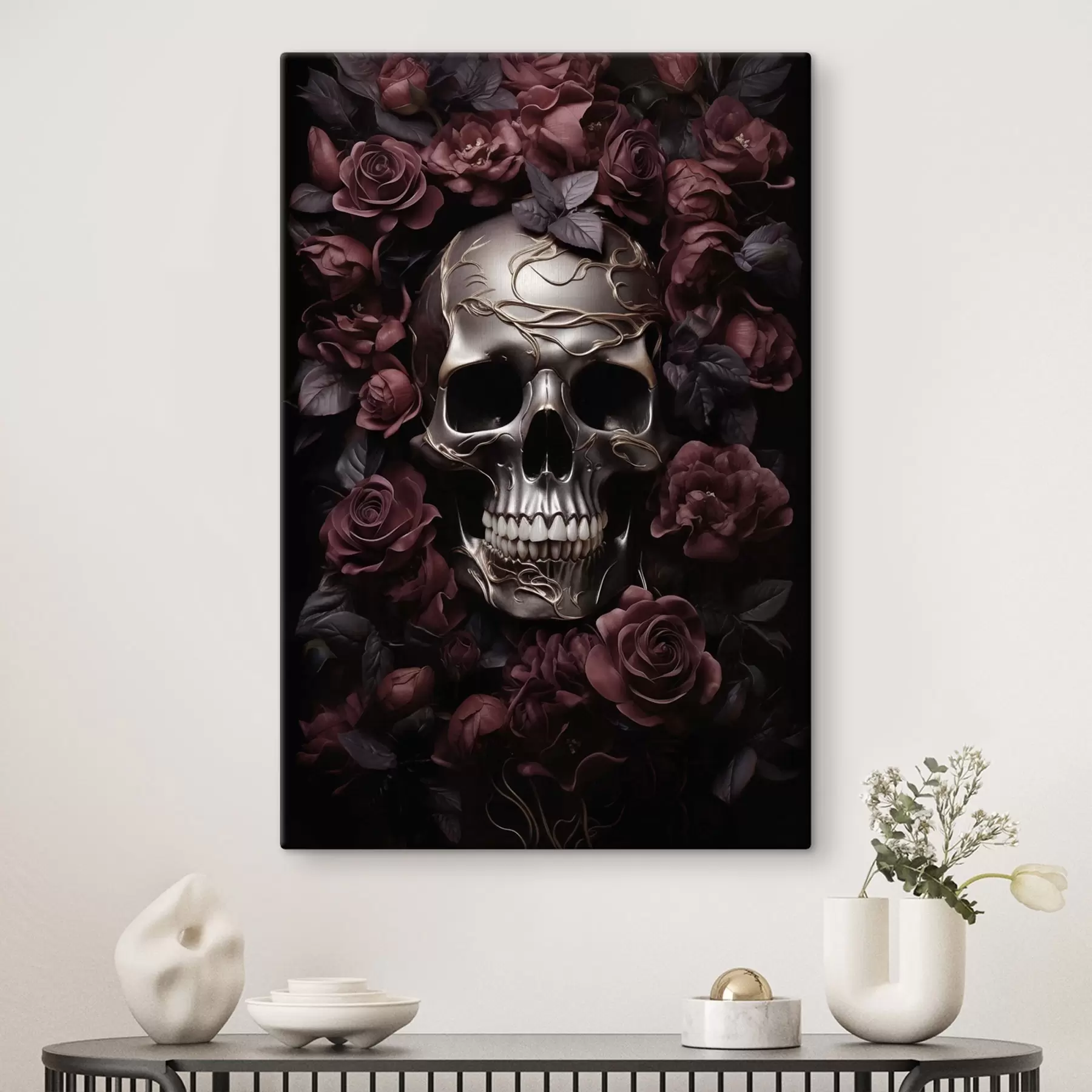 Paveikslėlis Kaukolė tarp bordo rožių s50914