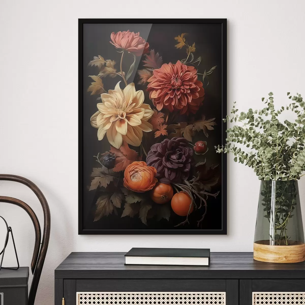 Plakatas Rudens jurginai ant tamsaus fono f50909