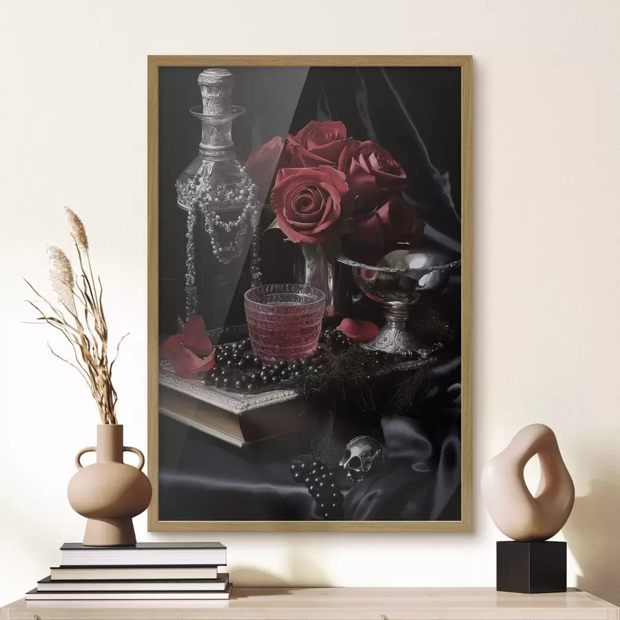 Fototapetai Retro natiurmortas su stikline ir rožėmis f50915
