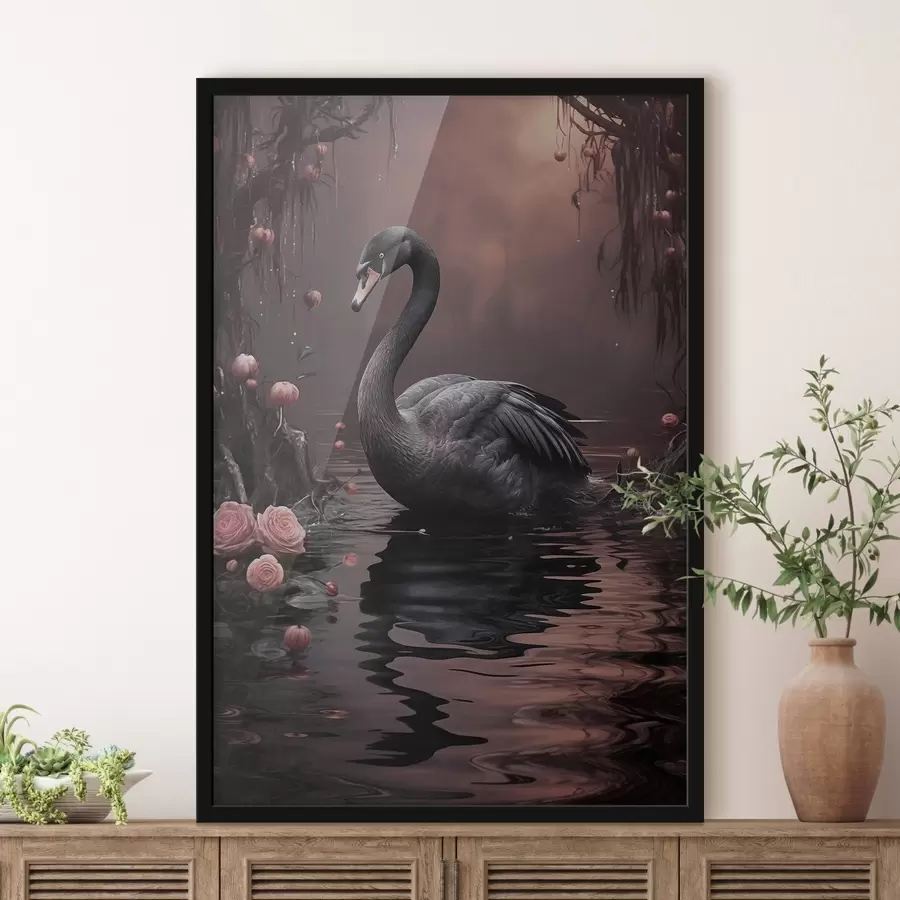 Fototapetai Juodasis gulbė ant ežero paviršiaus f50917
