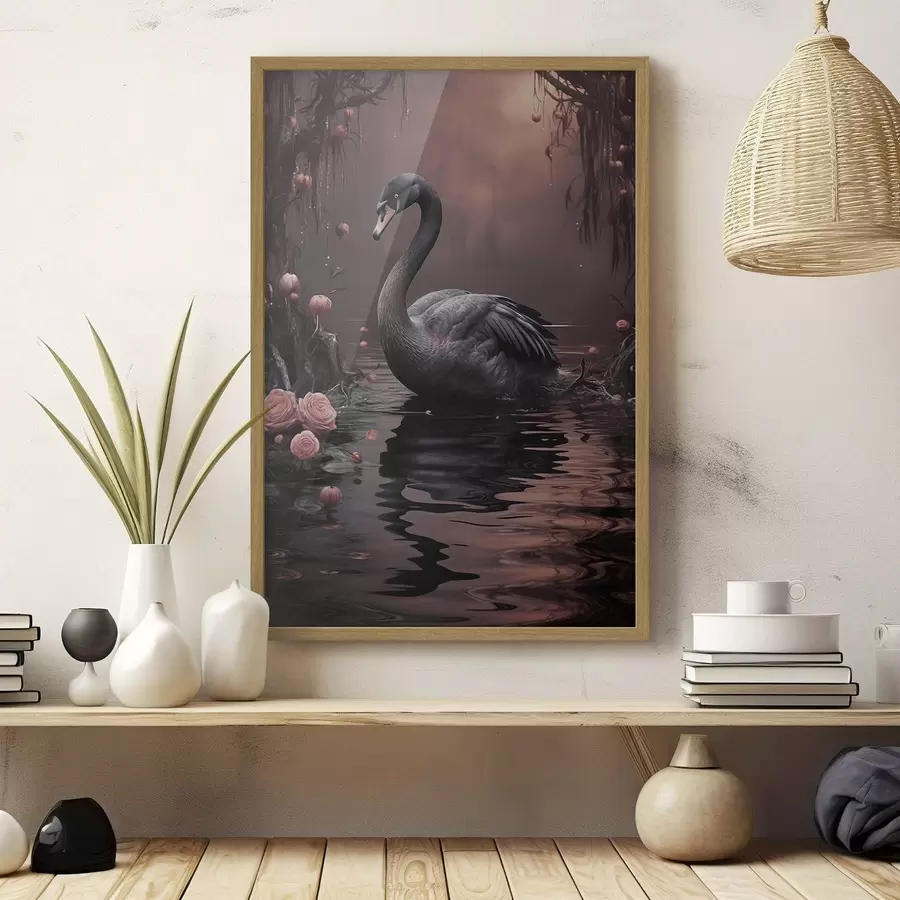 Fototapetai Juodasis gulbė ant ežero paviršiaus f50917