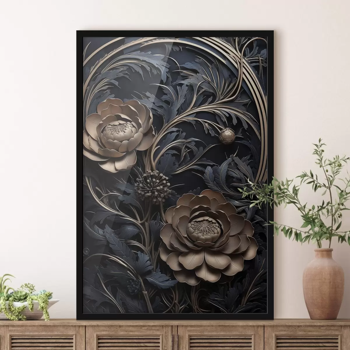 Plakatas Reljefinis bronzinis ornamentas su gėlėmis f50918
