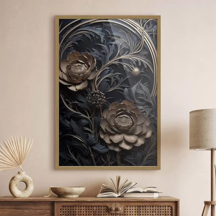 Fototapetai Reljefinis bronzinis ornamentas su gėlėmis f50918