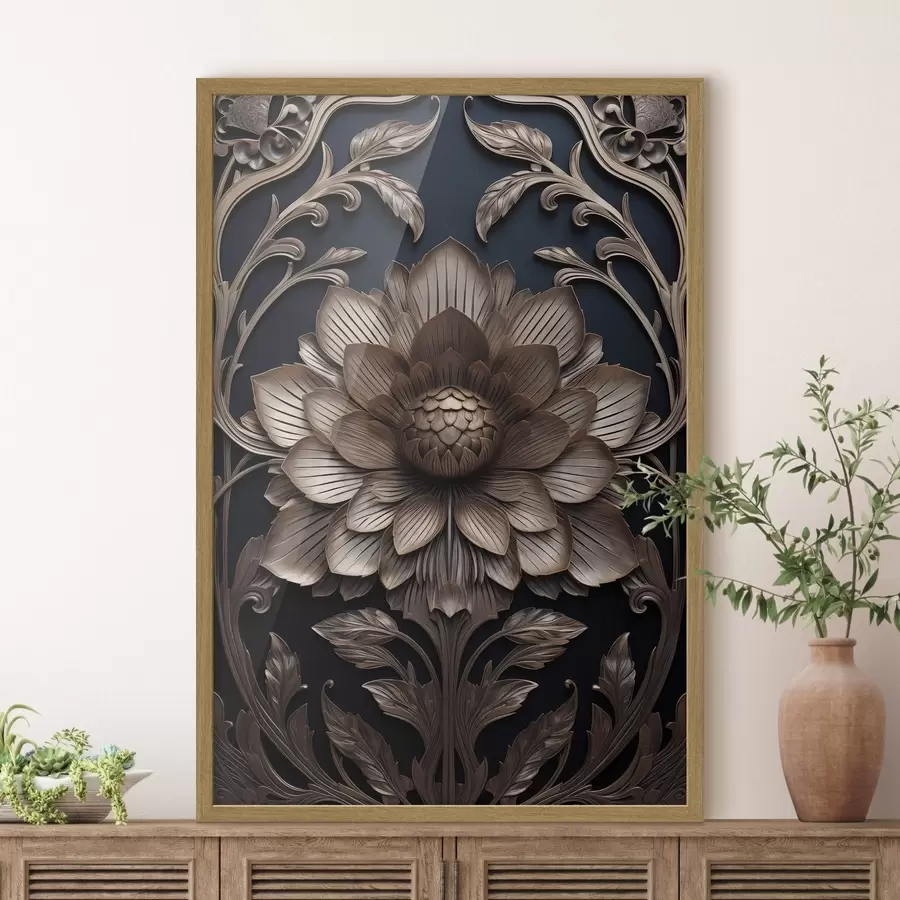 Fototapetai Išraižytas monogramas su 3D gėle f50919