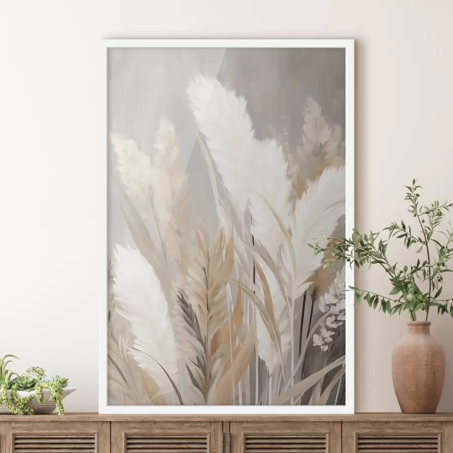 Fototapetai Pampų žolė su baltais ir juodais lapais neutraliame fone f50956