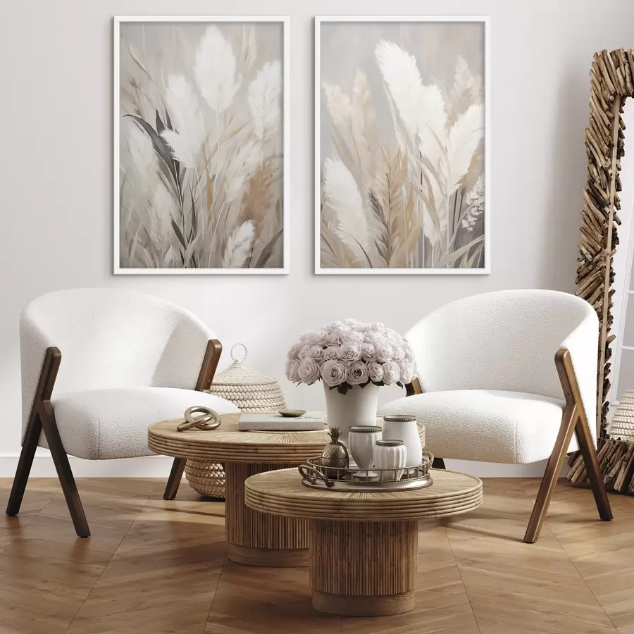 Fototapetai Pampų žolė su baltais ir juodais lapais neutraliame fone d31044