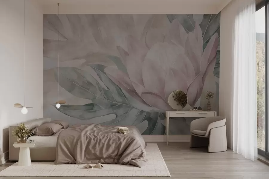 Fototapetai Protea ir atogrąžų augalų lapai w09988