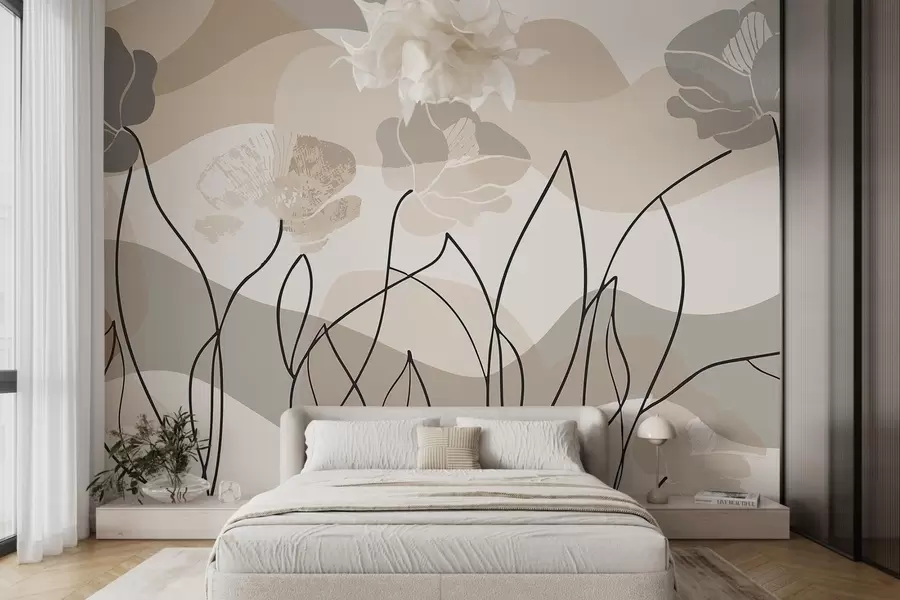 Fototapetai Bėžinė abstrakcija su kontūrinėmis gėlėmis w09989