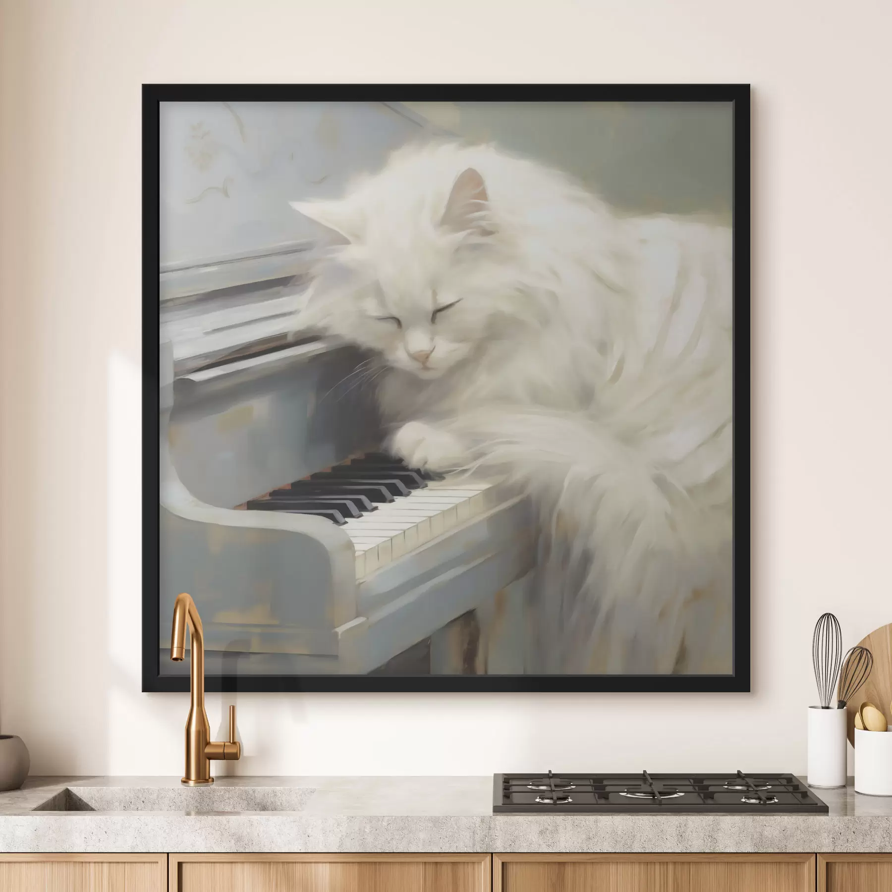 Fototapetai Katė, mieganti ant fortepijono klavišų, tapybos imitacija f50990