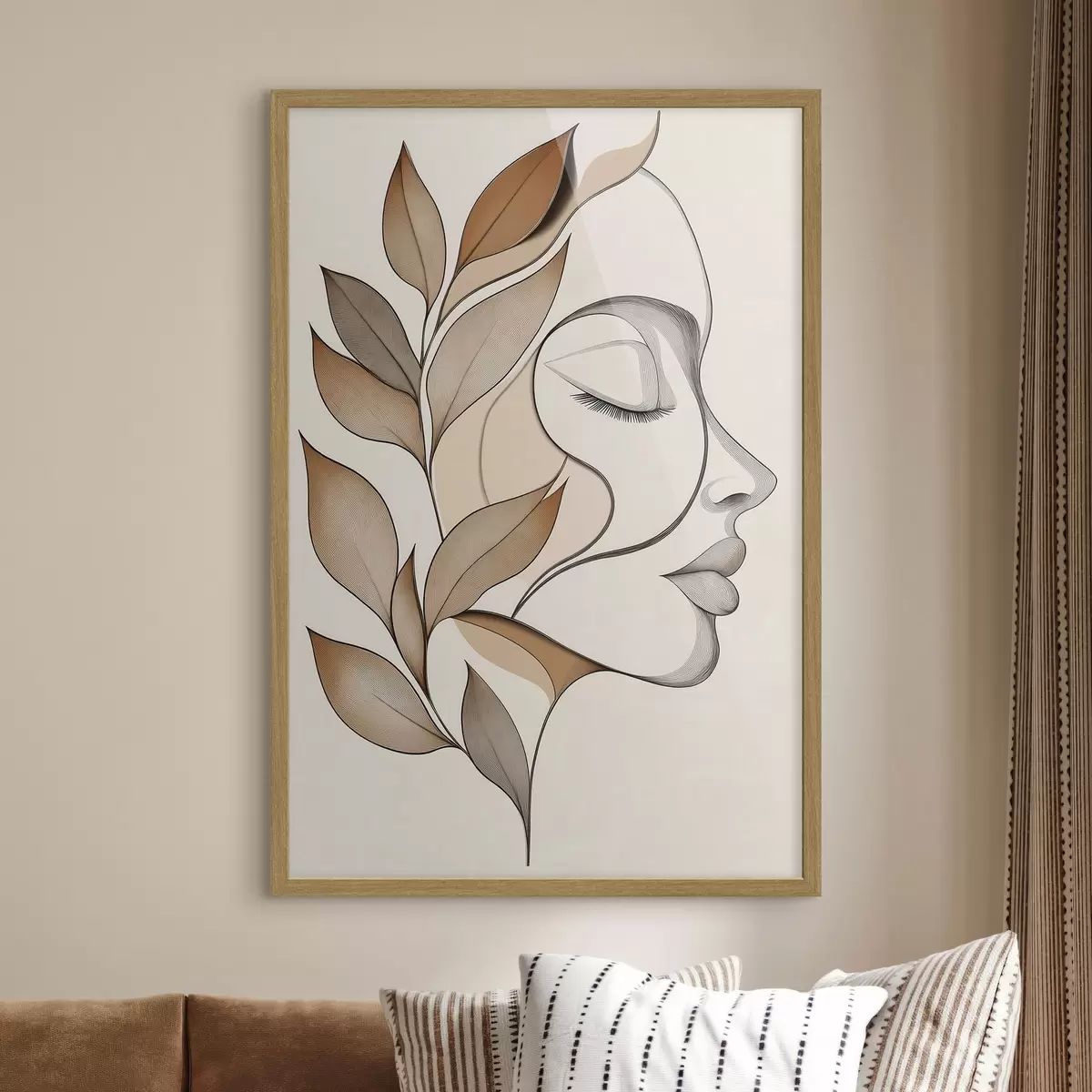 Plakatas Moteries profilis su lapais f50997