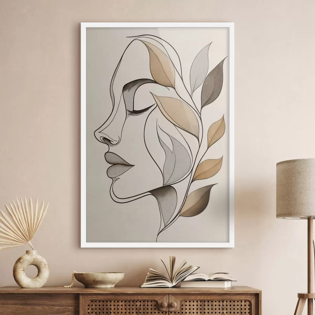 Plakatas Moteries profilis su lapais f50998