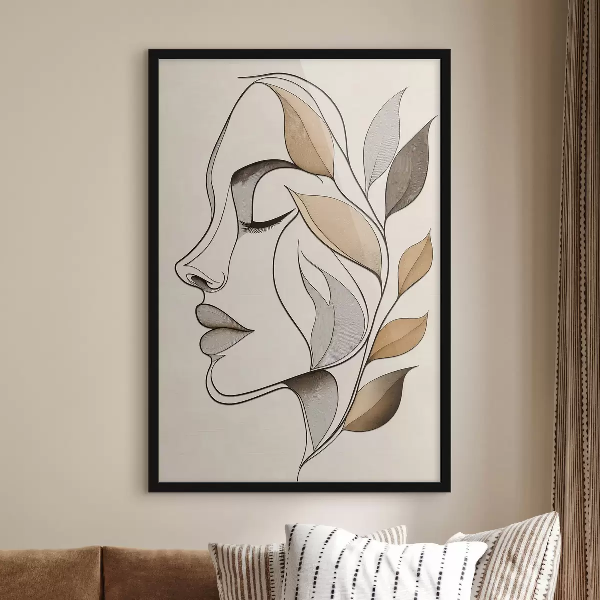 Plakatas Moteries profilis su lapais f50998