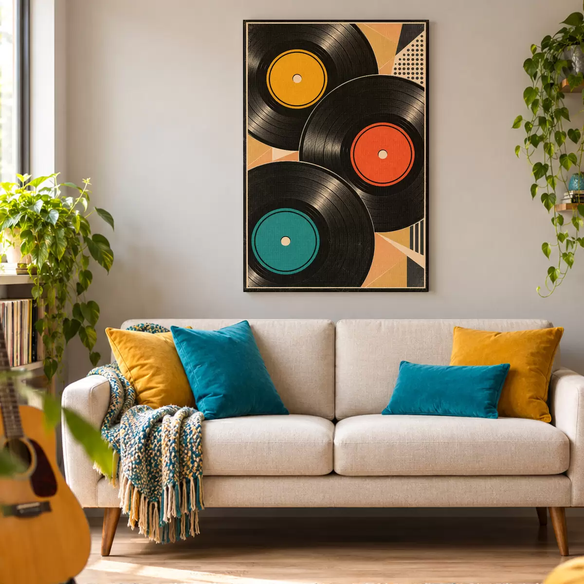 Paveikslėlis Retro atmosfera su spalvotomis vinilo plokštelėmis s50923