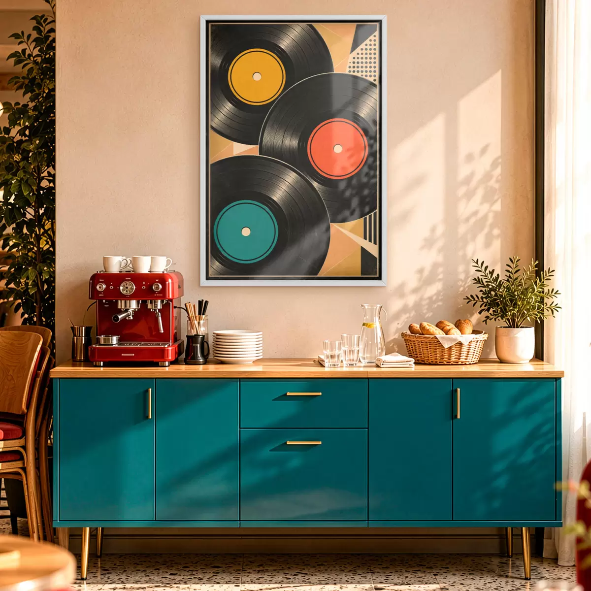 Plakatas Spalvingos vinilo plokštelės, sudarančios harmoniją f50923