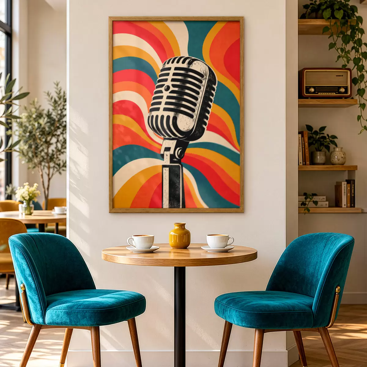 Plakatas Retro mikrofonas su ryškiu fonu f50924