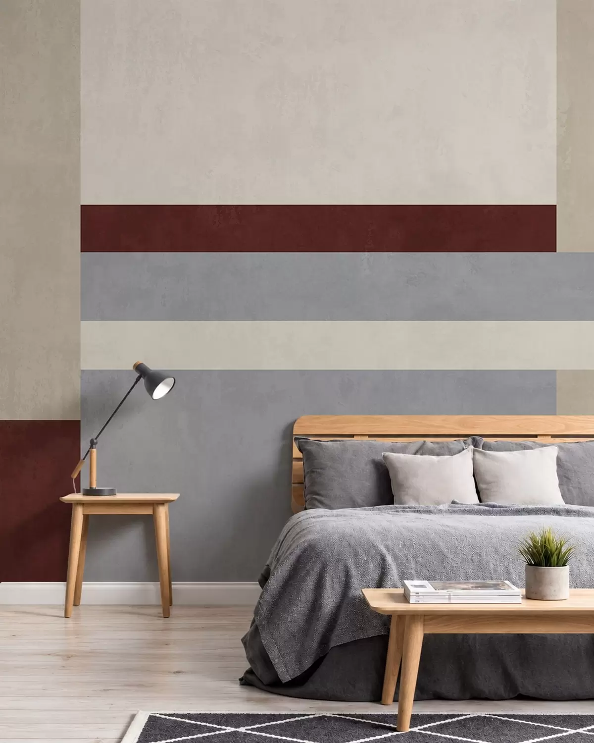 Fototapetai Abstrakčioji geometrija su bordo, pilkos ir smėlio spalvos blokais w05890v2