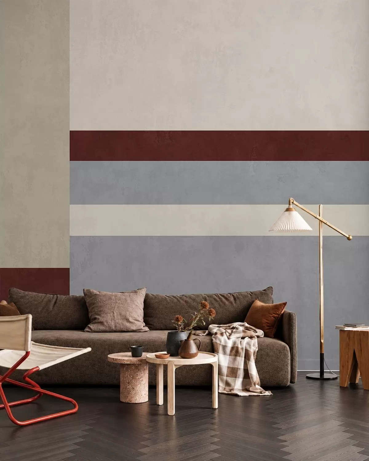 Fototapetai Abstrakčioji geometrija su bordo, pilkos ir smėlio spalvos blokais w05890v2