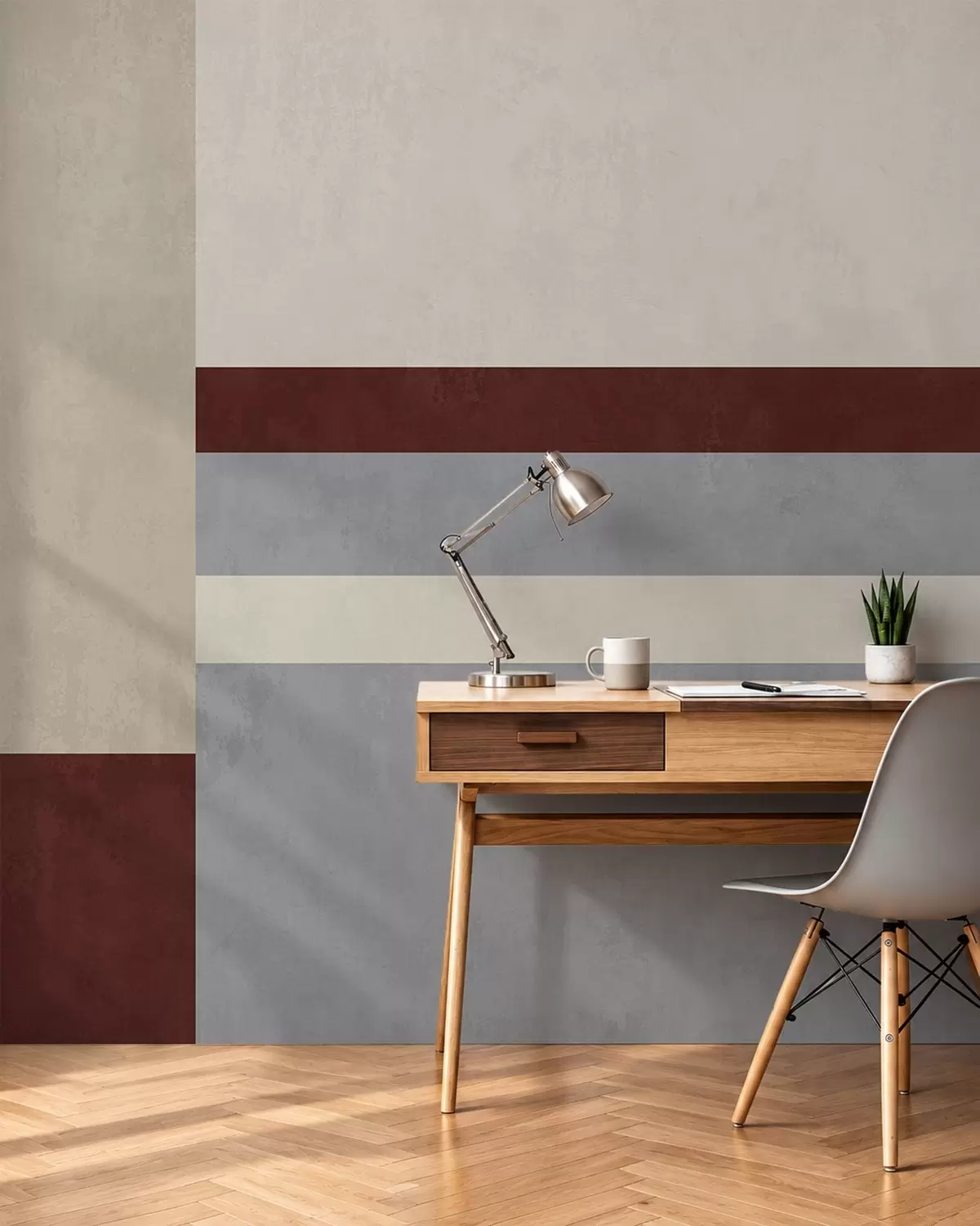Fototapetai Abstrakčioji geometrija su bordo, pilkos ir smėlio spalvos blokais w05890v2