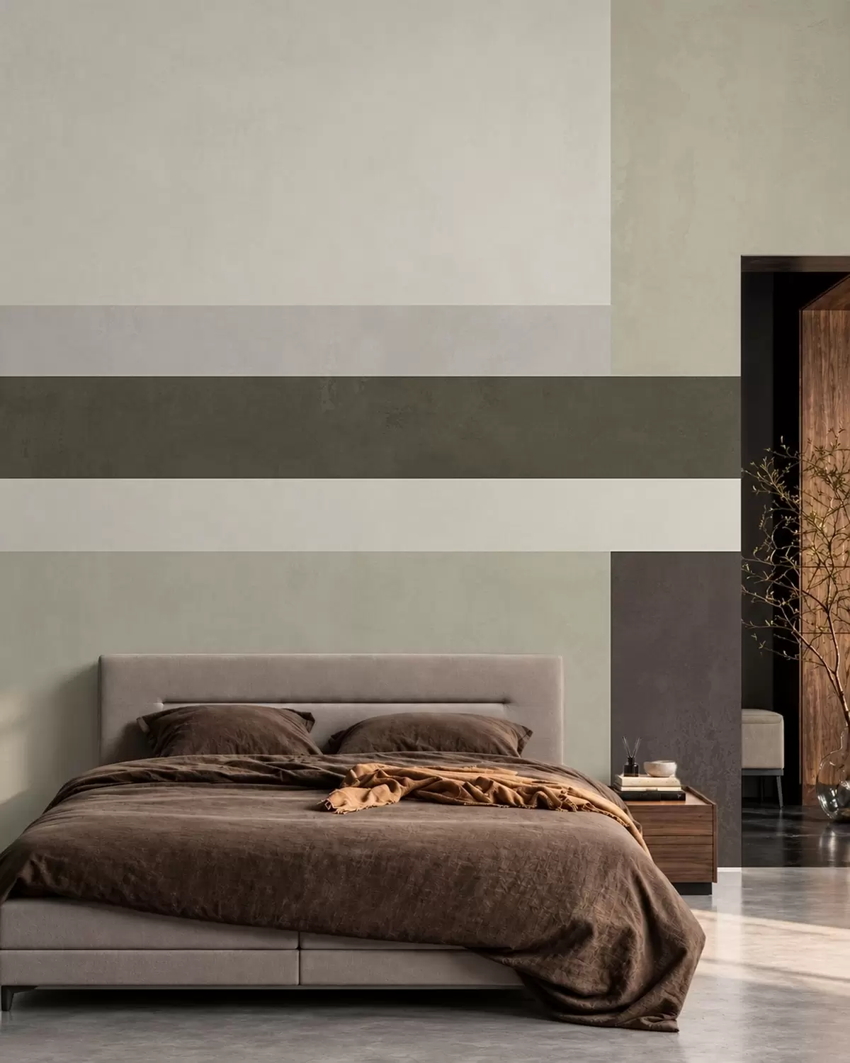 Fototapetai Geometrinė kompozicija iš alyvuogių, pilkų ir smėlio spalvos blokų w05890v3