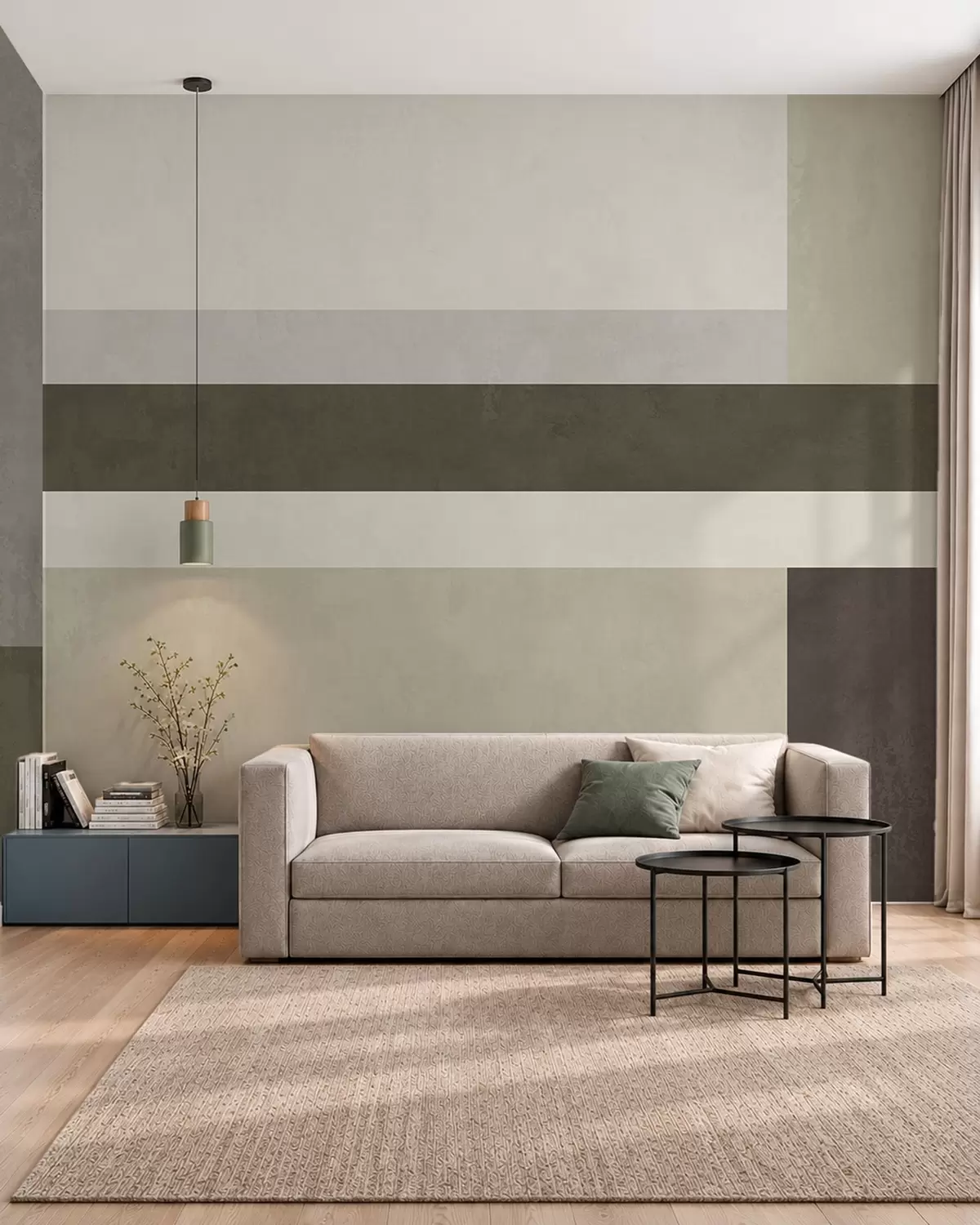 Fototapetai Geometrinė kompozicija iš alyvuogių, pilkų ir smėlio spalvos blokų w05890v3