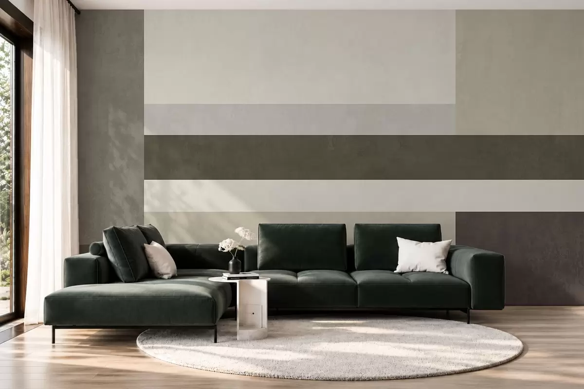 Fototapetai Geometrinė kompozicija iš alyvuogių, pilkų ir smėlio spalvos blokų w05890v3