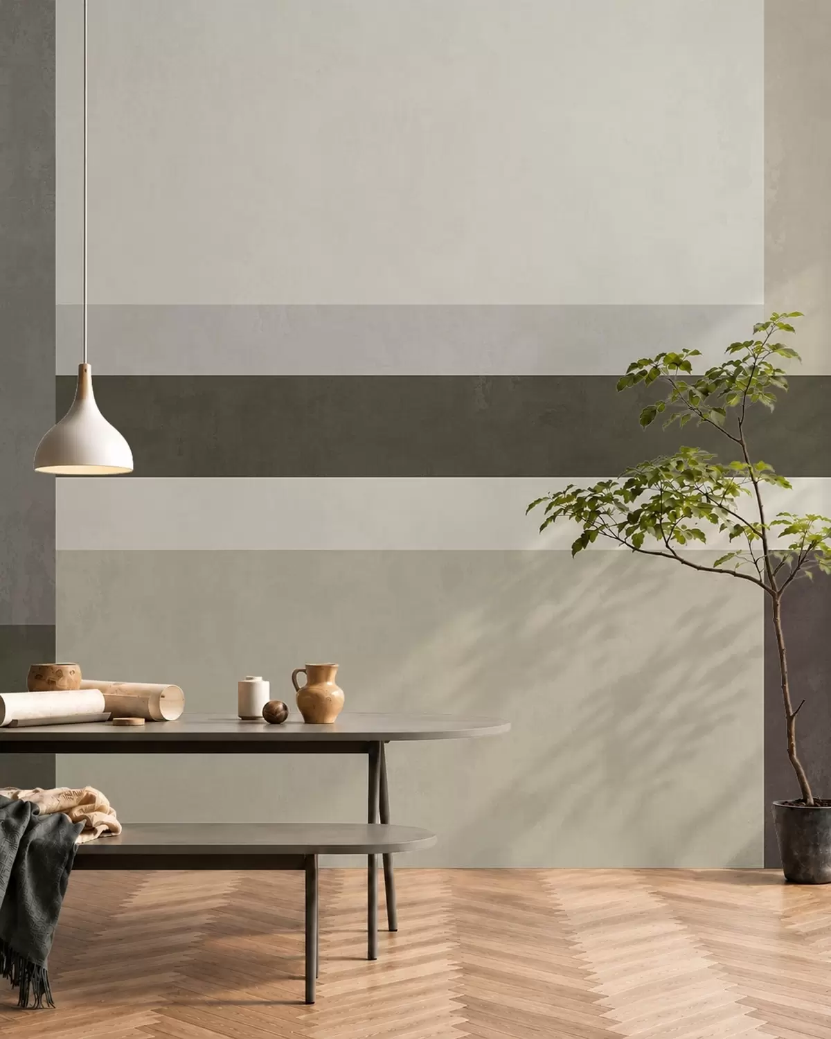 Fototapetai Geometrinė kompozicija iš alyvuogių, pilkų ir smėlio spalvos blokų w05890v3