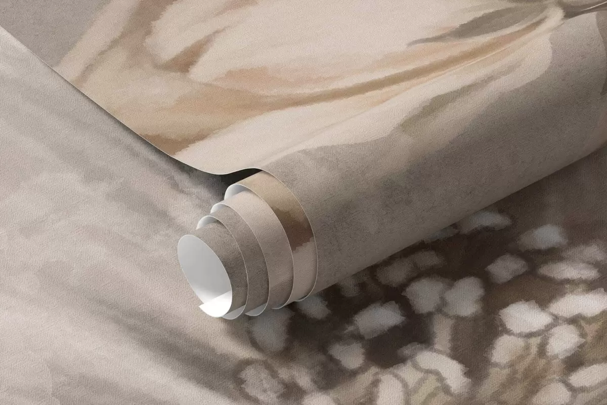 Fototapetai Didelės kreminės ir smėlio spalvos gėlės su lapais w05958