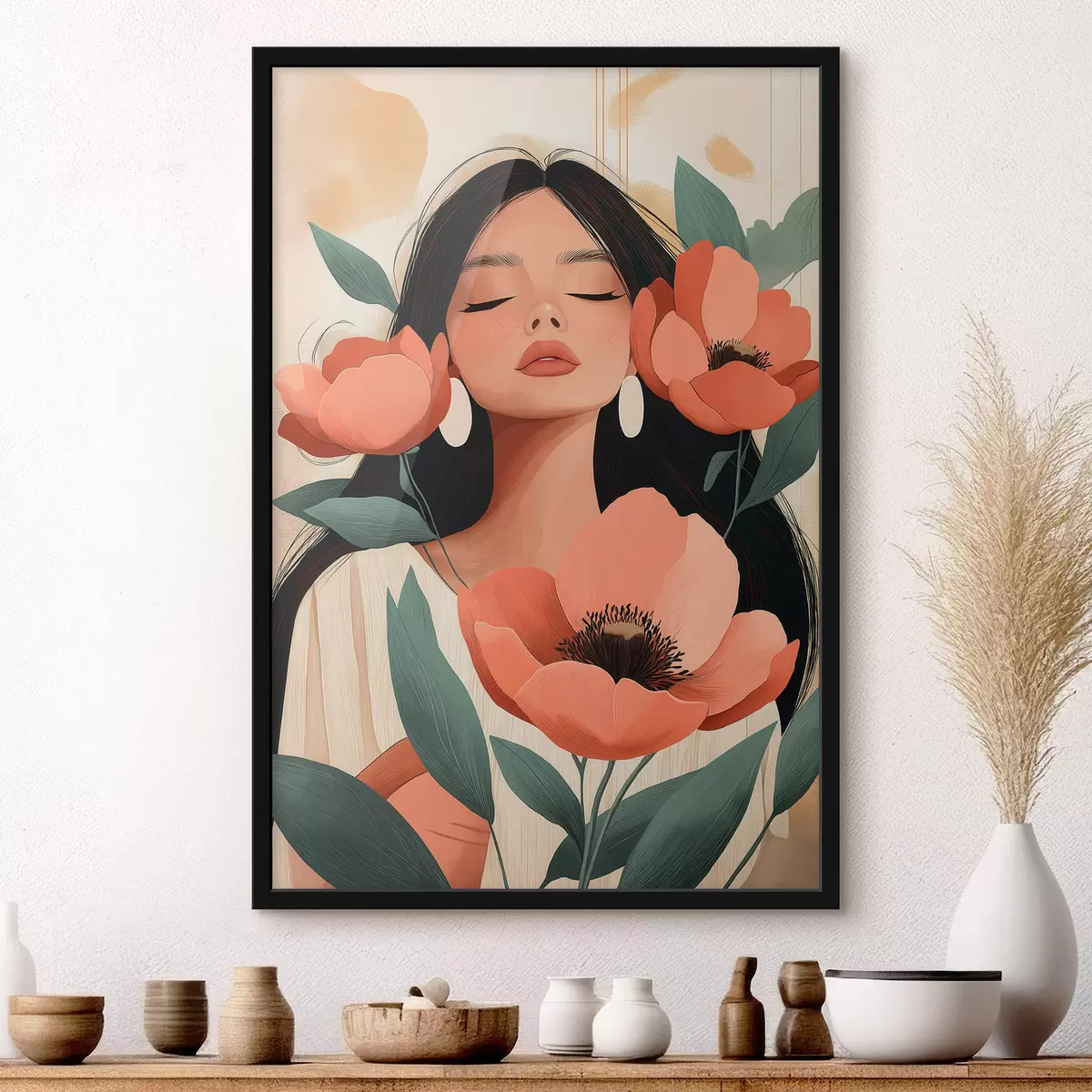 Plakatas Mergina su aguonomis f51050