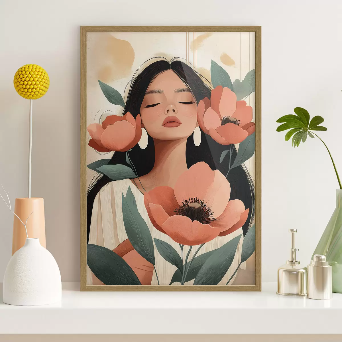 Plakatas Mergina su aguonomis f51050