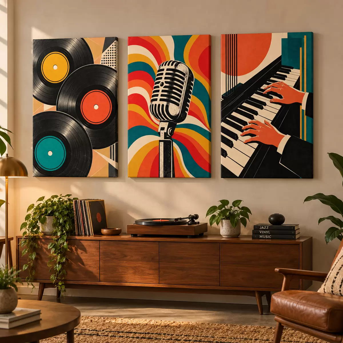 Plakatas Retro muzikos motyvai ryškiomis spalvomis d31115