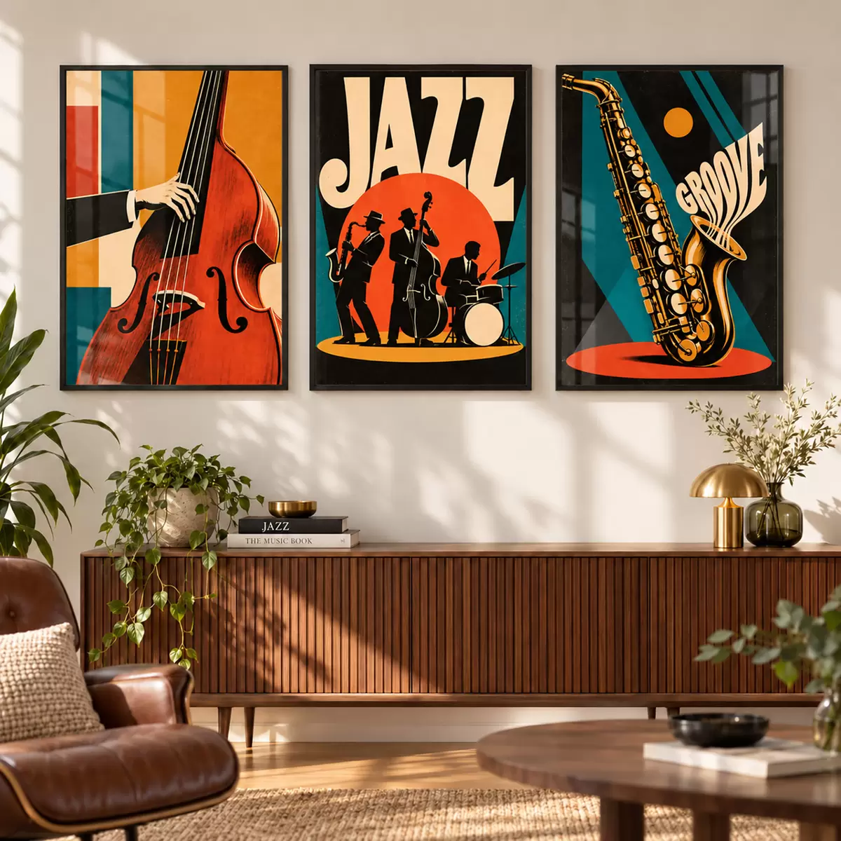 Plakatas Retro muzikos motyvai ryškiomis spalvomis d31115