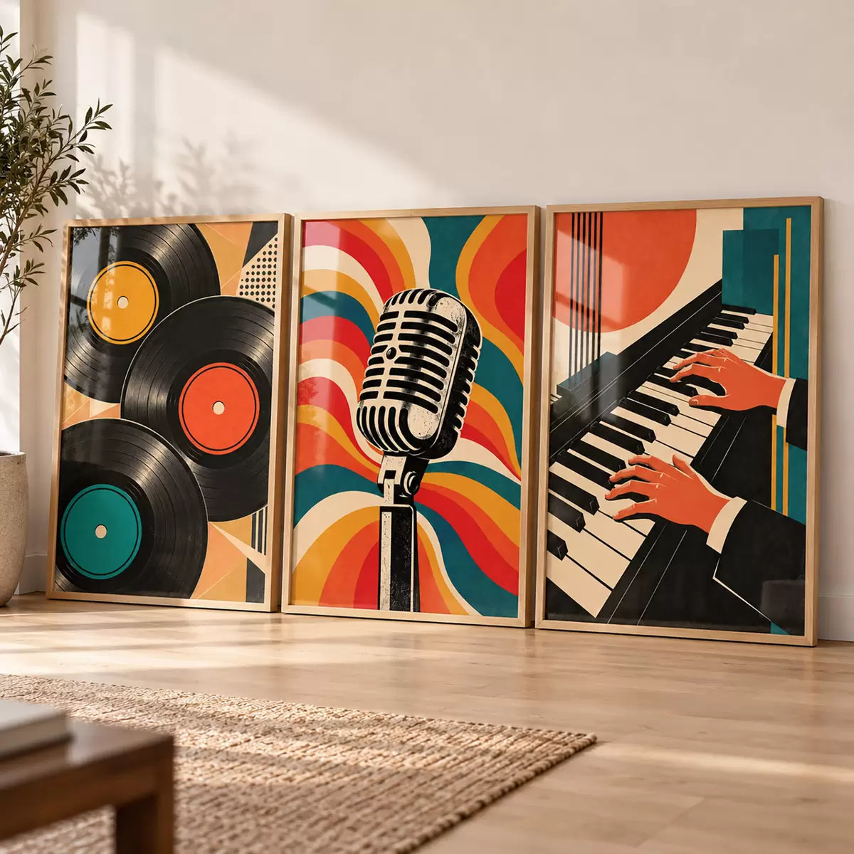Plakatas Retro muzikos motyvai ryškiomis spalvomis d31115