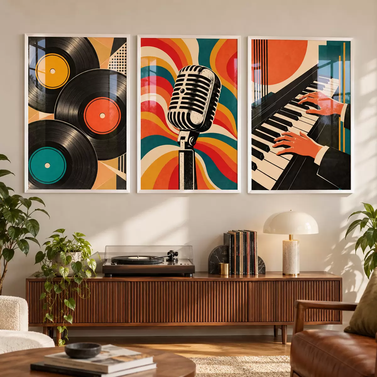 Plakatas Retro muzikos motyvai ryškiomis spalvomis d31115