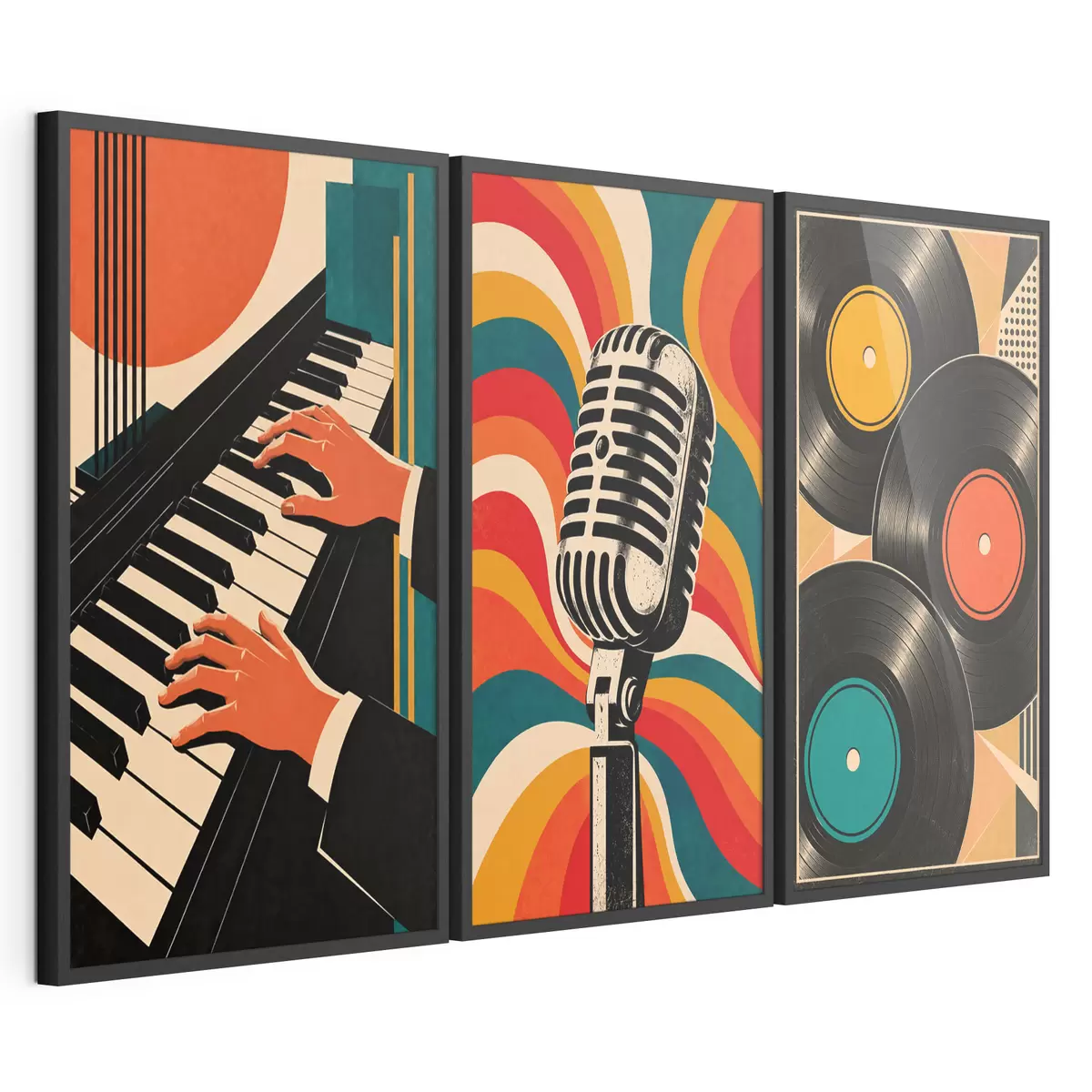 Plakatas Retro muzikos motyvai ryškiomis spalvomis d31115