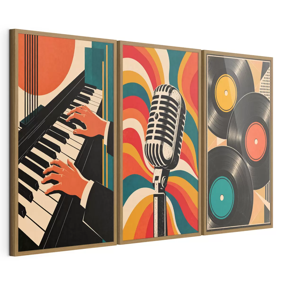 Plakatas Retro muzikos motyvai ryškiomis spalvomis d31115