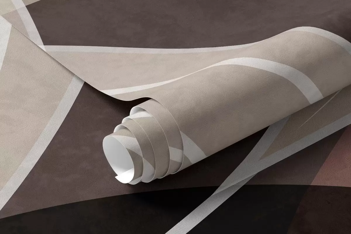 Fototapetai stilizuoti lapai ant geometrinio fono, atspalviais nuo smėlio spalvos iki tamsių atspalvių w05987